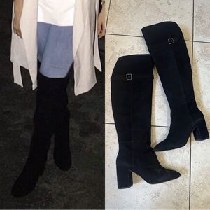 Pour la Victorie suede knee high buckle accent boot